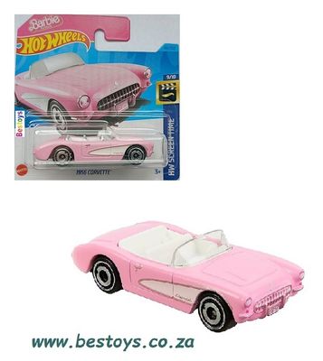 Hotwheels Hot Wheels Diecast Model Car 2023 183/250 Chevy Chevrolet Corvette 1956 Barbie Screen Time 1/64 scale
