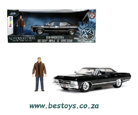 JADA Diecast Model Car Hollywood Rides 32250 Chevy Chevrolet Impala SS Sport Sedan 1967 + Dean Winchester Figurine Supernatural 1/24 scale