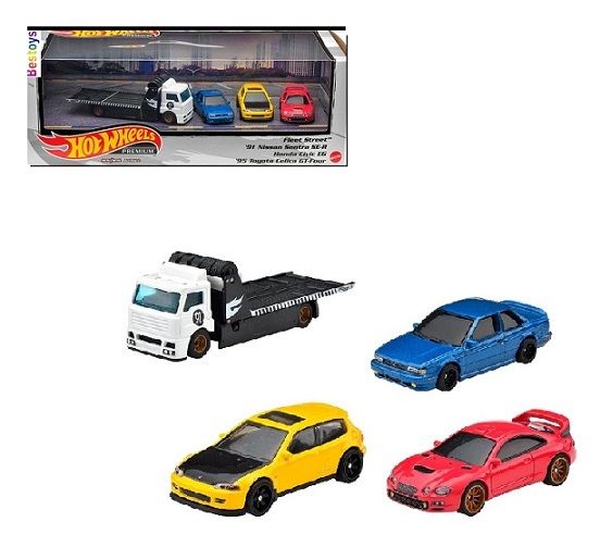 Hotwheels Hot Wheels Diecast Model Car Premium Set JDM Nissan Sentra Honda Civic Toyota Celica + Fleet Street Transport Truck