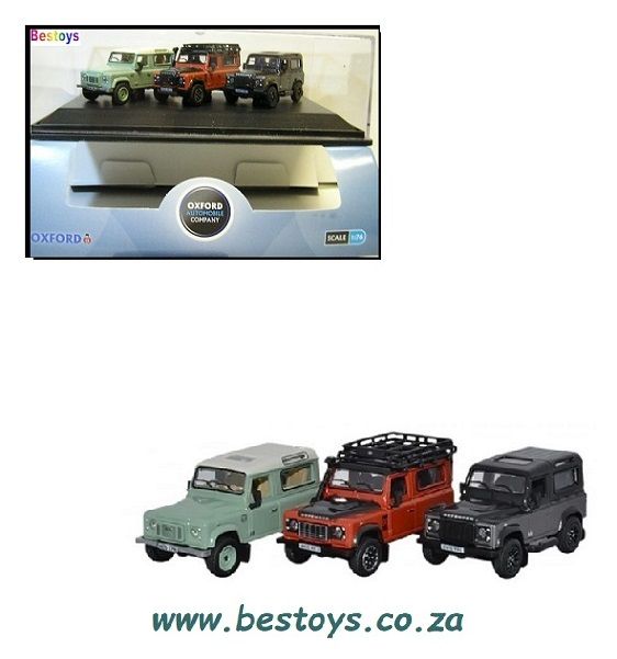 Oxford Diecast Model Car SET47 Land Rover Defender 90 Heritage Set 1/76 OO railway scale