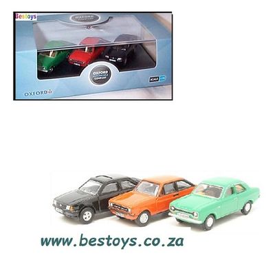 Oxford Diecast Model Car SET70 Ford Escort Mk 1 Mk1 Mk 2 Mk2 XR3i 1/76 OO railway scale