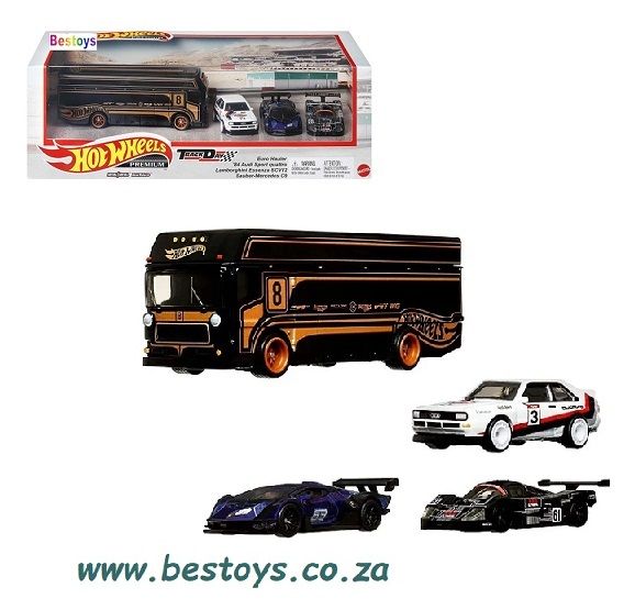 Hotwheels Hot Wheels Diecast Model Car Premium Set Track Day Audi Sport Lamborghini Essenza Sauber Mercedes + Euro Hauler Transport Truck