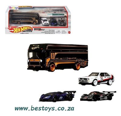 Hotwheels Hot Wheels Diecast Model Car Premium Set Track Day Audi Sport Lamborghini Essenza Sauber Mercedes + Euro Hauler Transport Truck