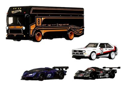 Hotwheels Hot Wheels Diecast Model Car Premium Set Track Day Audi Sport Lamborghini Essenza Sauber Mercedes + Euro Hauler Transport Truck
