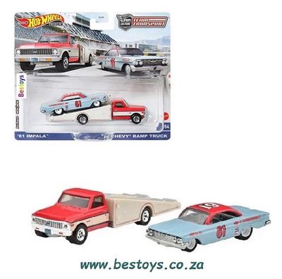 Hot Wheels Hotwheels Car Culture Team Transport Chevy Chevrolet Impala 1961 No 61 + Chevy Ramp Truck 1972