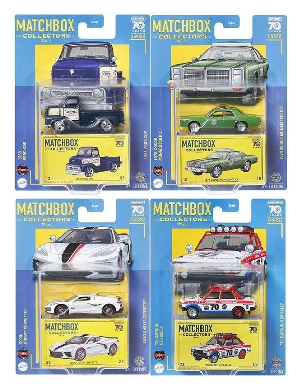 Matchbox 2023 Collectors Set Datsun Ford COE Dodge Monaco Chevy Corvette 70th Anniversary 1/64 scale