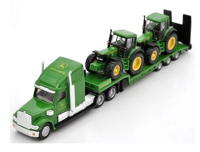 SIKU Diecast Model 1837 Peterbilt Truck & Lowbed Trailer with 2 x John Deere Tractors 1/87 HO railway scale