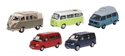 Oxford Diecast Model Car SET67 VW Volkswagen Camper Set T1 T2 T3 T4 T5 1/76 OO railway scale