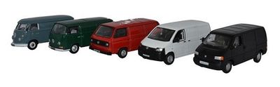 Oxford Diecast Model Car SET66 VW Volkswagen T1 T2 T3 T4 T5 Panelvan 1/76 OO railway scale