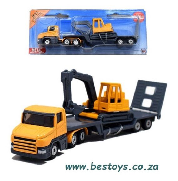 SIKU Diecast Model 1611 Truck and lowbed trailer with excavator Construction