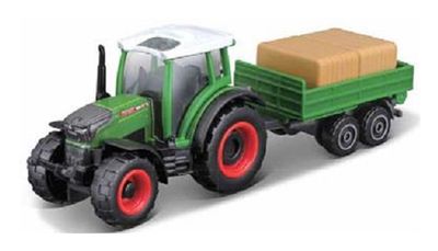 Maisto Mini Work Machines Tractor Fendt 208 Vario + Hay Trailer Farm Agricultural