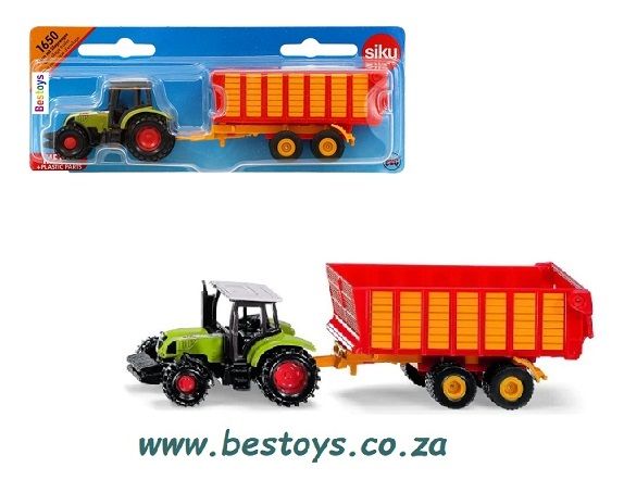 SIKU Diecast Model 1650 Claas 597 ATX Tractor + Silage Trailer