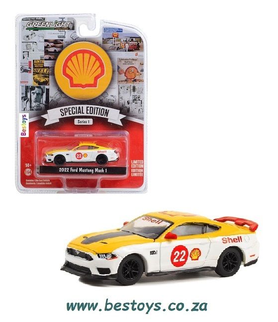 Greenlight Diecast Model Car Special Edition Ford Mustang Mach 1 2022 No 22 &quot;Shell&quot; 1/64 scale