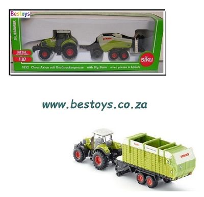 SIKU Diecast Model 1846 Claas Axion 850 Tractor &amp; Forage Trailer 1/87 HO railway scale