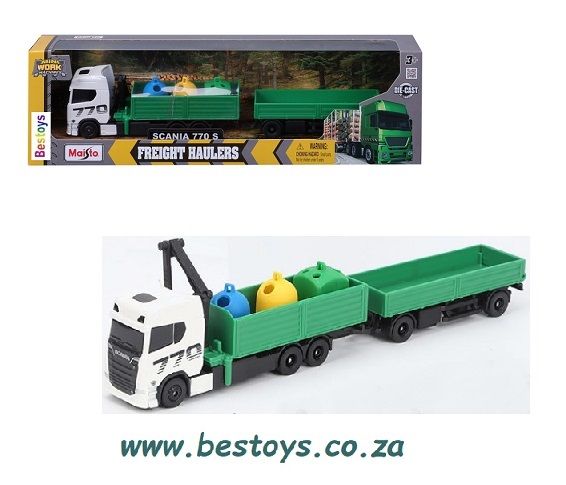 Maisto Mini Work Machines Diecast Model Scania 770 S 770S Truck &amp; Trailer Recycling 1/87 HO railway scale