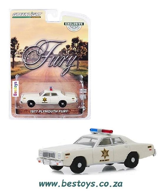Greenlight Diecast Model Car Exclusive Plymouth Fury 1977 Police &quot;Hazzard County&quot; 1/64 scale