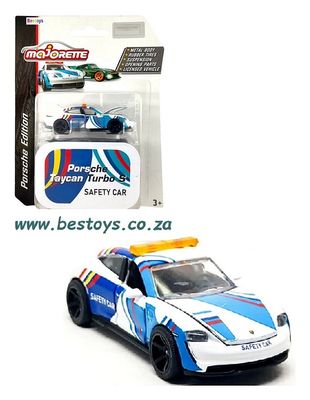 Majorette Diecast Model Car Porsche Series Porsche Taycan Turbo S Safety Car + Collector Tin 1/64 scale