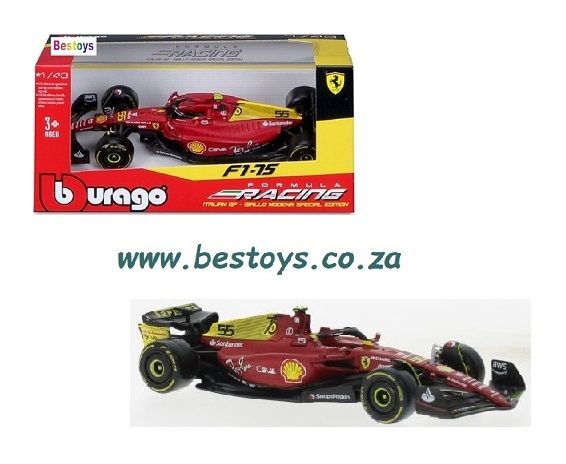 Burago 36832 Formula 1 F1 Ferrari F1-75 No 55 Sainz 2022 GP Modena Special Edition 1/43 scale