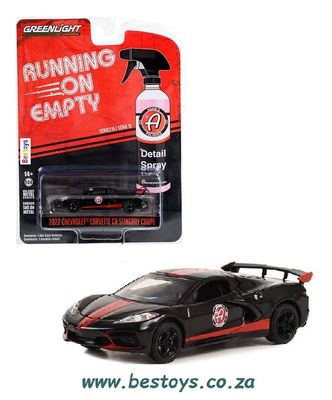 Greenlight Diecast Model Car Running on Empty Chevy Chevrolet Corvette C 8 C8 Stingray Coupe 2022 &quot;Adam&#39;s Polish&quot; 1/64 scale