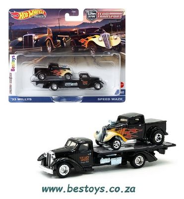 Hotwheels Hot Wheels Diecast Model Car Culture Team Transport Willys 1933 + Speed Waze Transport Truck 1/64 scale