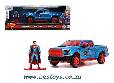 JADA Diecast Model Car 33092 Hollywood Ford F 150 F150 Raptor 2017 + Superman Figurine DC 1/32 scale