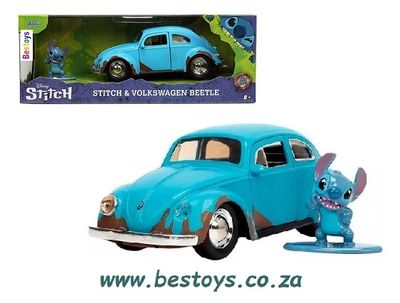 JADA Diecast Model Car 33251 Hollywood VW Volkswagen Beetle + Stitch Figurine Disney 1/32 scale