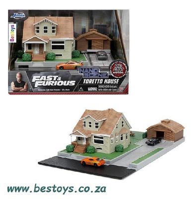 JADA Model Car Nano Set 33668 Toretto House + 2 cars Fast &amp; Furious Diorama Movie Film TV