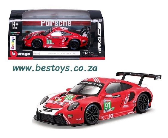 Burago Race Model Car 38308 Porsche 911 RSR LM 2020 No 91 &quot;Tag Heuer&quot; 1/43 scale