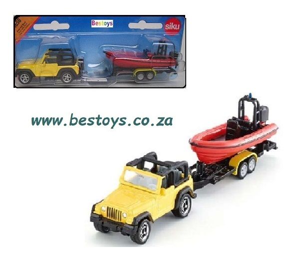 Siku 1658 Jeep Wrangler + Inflatable boat with trailer 1/55 scale