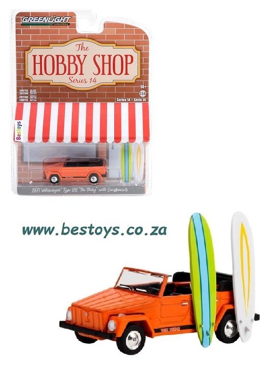 Greenlight Hobby Shop VW Volkswagen Type 181 Thing 1971 + Surfboards 1/64 scale