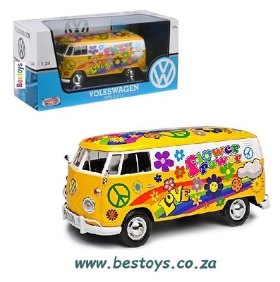 Motormax Motor Max 79575 VW Volkswagen Kombi T 1 T1 Panelvan Delivery Van &quot;Flower Power&quot; 1/24 scale