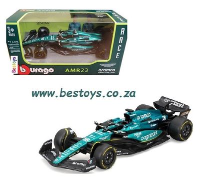 Burago 38090 Formula 1 F1 Aston Martin AMR23 2023 GP No 18 Stroll &quot;Aramco&quot; 1/43 scale