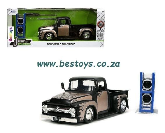 JADA 34026 Just Trucks Series Ford F 100 F100 Pickup 1956 + Spare tyres &amp; rack 1/24 scale