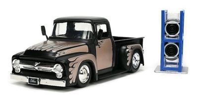 JADA 34026 Just Trucks Series Ford F 100 F100 Pickup 1956 + Spare tyres &amp; rack 1/24 scale