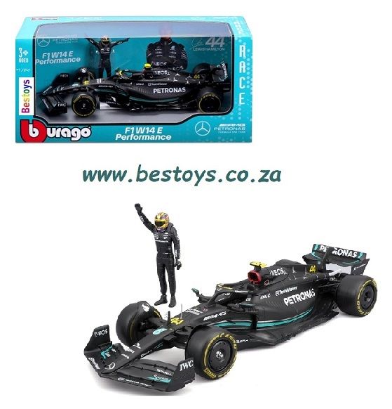 Burago 28037 Formula 1 F1 Mercedes AMG W 14 E W14E 2023 GP No 44 Hamilton &quot;Petronas&quot; with figurine