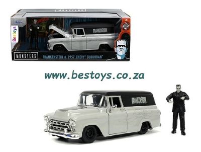 JADA 32191 Hollywood Rides Chevy Chevrolet Suburban 1957 + Frankenstein Figurine 1/24 scale