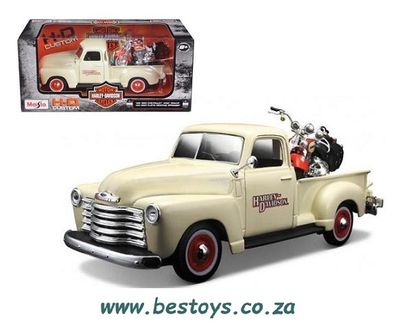 Maisto 32161 Chevy Chevrolet 3100 Pickup 1950 + Harley Davidson FLSTS Heritage Springer 1/24 scale