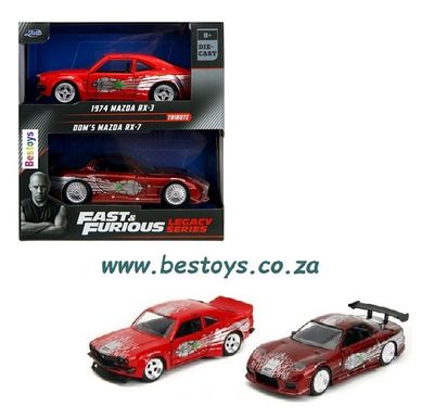 JADA 24103 2 pk Mazda RX 3 RX3 1974 &amp; Mazda RX 7 RX7 Dom Tribute Set Fast &amp; Furious 1/32 scale