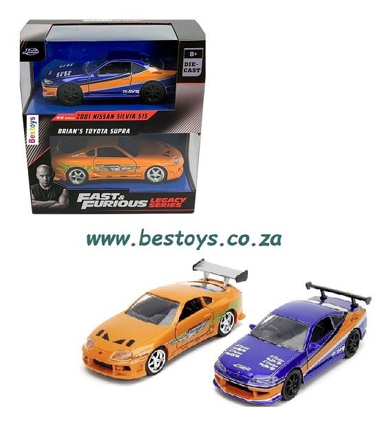 JADA 24103 2 pk Nissan Silvia S15 2001 &amp; Toyota Supra Brian Legacy Series Fast &amp; Furious 1/32 scale
