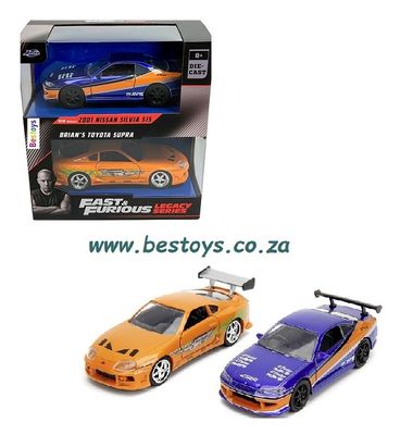 JADA 24103 2 pk Nissan Silvia S15 2001 &amp; Toyota Supra Brian Legacy Series Fast &amp; Furious 1/32 scale