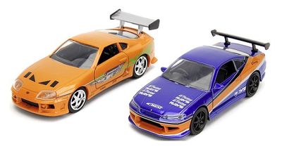 JADA 24103 2 pk Nissan Silvia S15 2001 &amp; Toyota Supra Brian Legacy Series Fast &amp; Furious 1/32 scale
