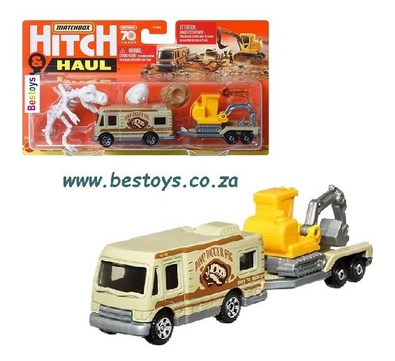 Matchbox Hitch &amp; Haul Set Archaeological Dig Camper Truck + Flatbed Trailer + Dinosaur + Accessories