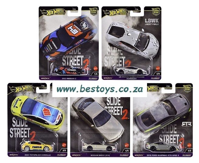 Hot Wheels Car Culture Set Slide Street 2 Nissan Lamborghini Toyota Corolla Ford Mustang