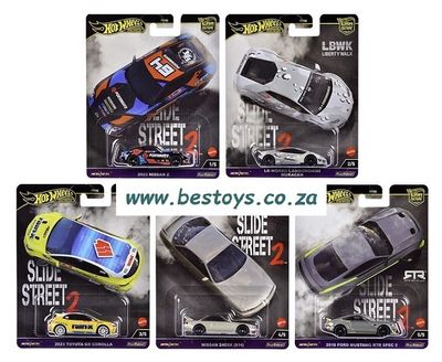 Hot Wheels Car Culture Set Slide Street 2 Nissan Lamborghini Toyota Corolla Ford Mustang