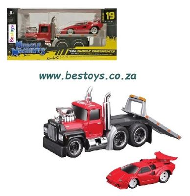 Maisto Muscle Machines Car Transport Mack A6685T Flatbed Truck 1980 + Lamborghini Countach