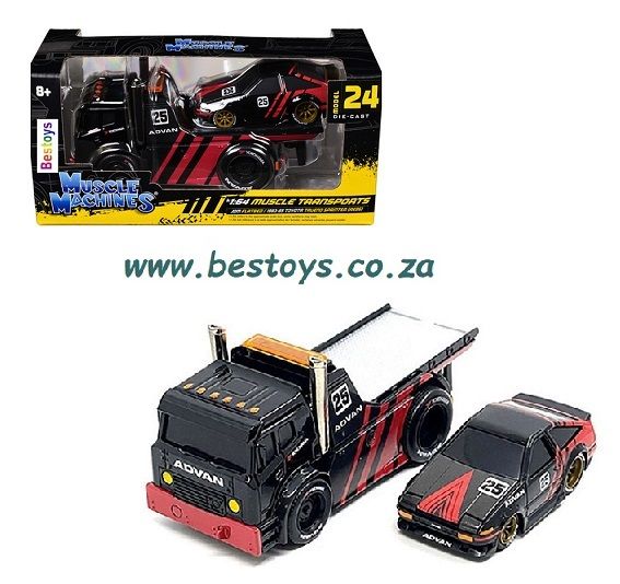 Maisto Muscle Machines Transport JDM Flatbed Recovery Truck + Toyota Trueno Sprinter AE86 1983 &quot;Advan&quot;