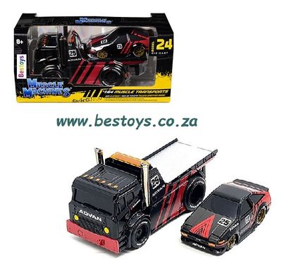 Maisto Muscle Machines Transport JDM Flatbed Recovery Truck + Toyota Trueno Sprinter AE86 1983 &quot;Advan&quot;