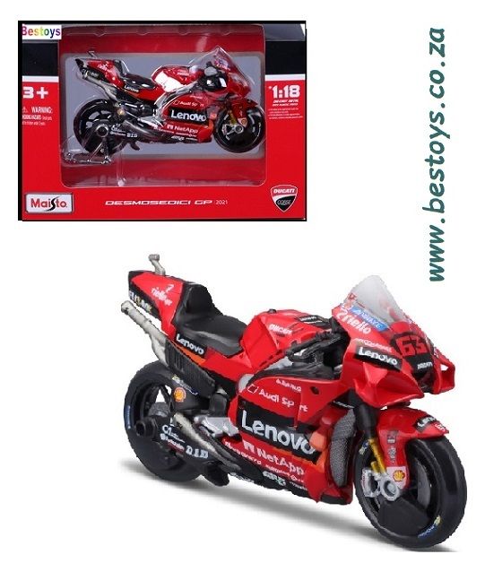 Maisto Motorcycle Bike Moto GP Ducati Desmosedici GP 21 No 63 &quot;Lenovo&quot; Bagnaia 1/18 scale