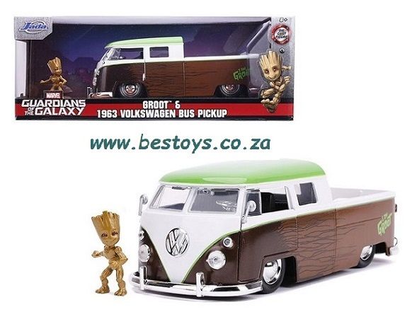 JADA Marvel 31202 VW Volkswagen Pickup Double cab 1963 + Groot Figure Guardians of the Galaxy