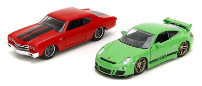JADA 24103 2 pk Porsche 911 GT3 GT 3 997 + Chevy Chevrolet Chevelle Dom Fast &amp; Furious Legacy Series